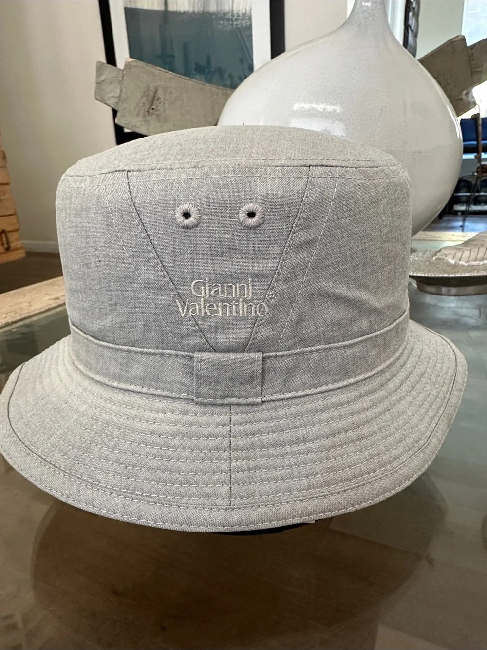 Valentino Light Gray Gianni Valentino Embroidered Bucket Hat